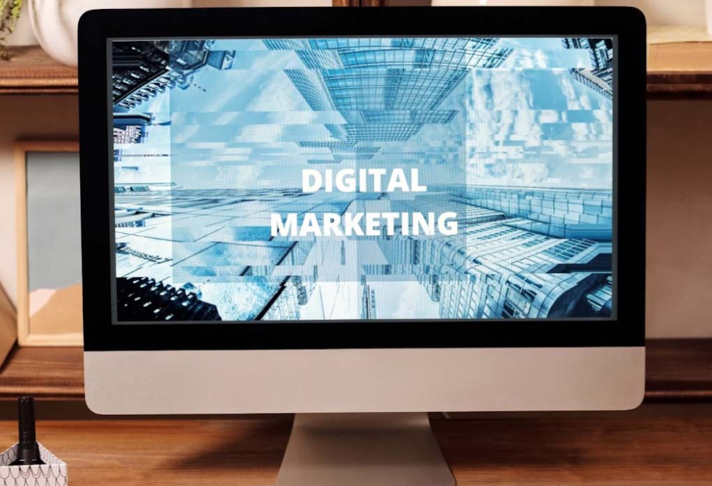 Computer screen shows digital marketing strategy for extra income